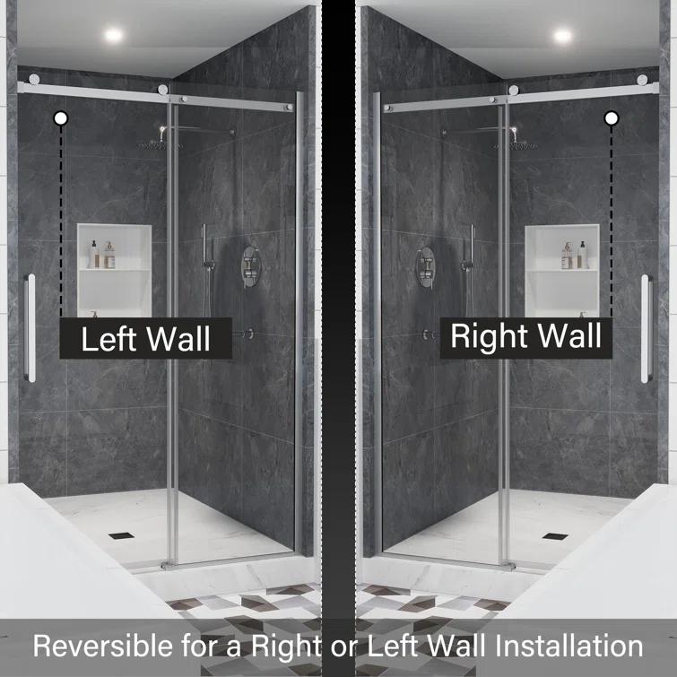 44"-48" W x 76" H Frameless Single Sliding Shower Door with Soft-Closing and Clear Tempered Glass
