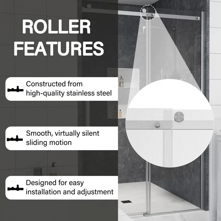 44"-48" W x 76" H Frameless Single Sliding Shower Door with Soft-Closing and Clear Tempered Glass
