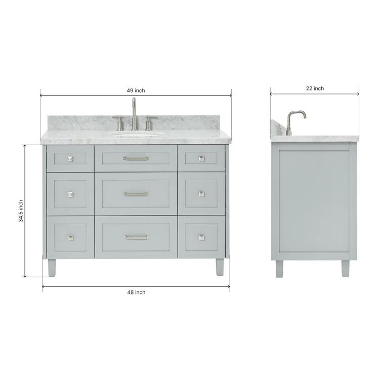 ARIEL Monrow 49 Single Sink Bathroom Vanity with Italian Carrara Marble Top