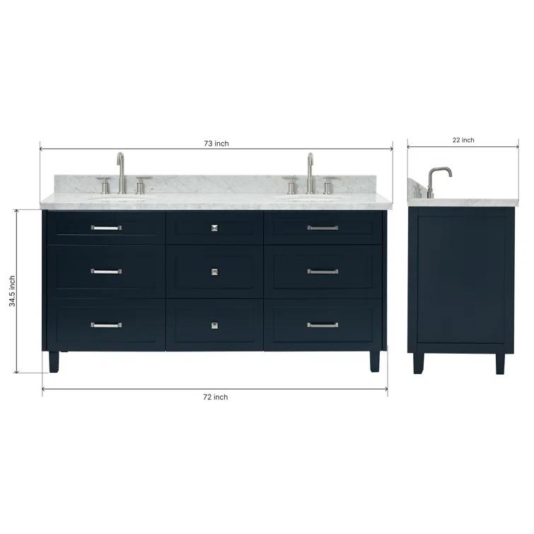 ARIEL Monrow 73 Double Sink Bathroom Vanity with Italian Carrara Marble Top