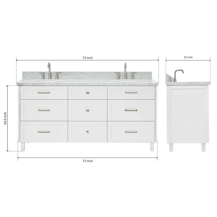 ARIEL Monrow 73 Double Sink Bathroom Vanity with Italian Carrara Marble Top