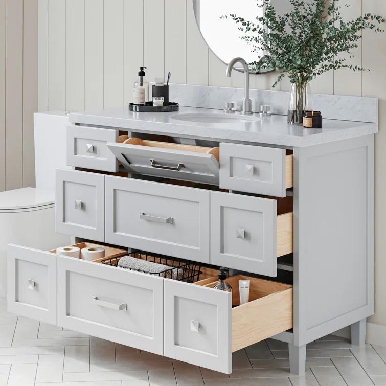 ARIEL Monrow 49 Single Sink Bathroom Vanity with Italian Carrara Marble Top