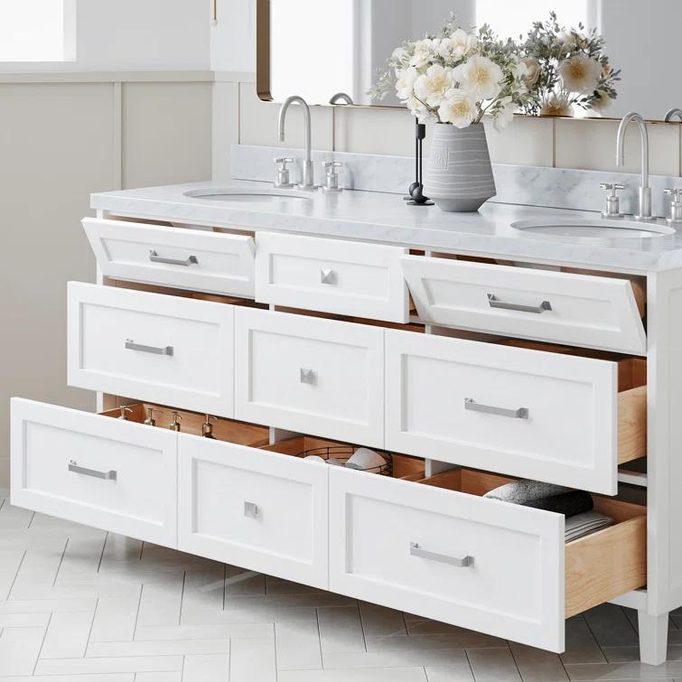 ARIEL Monrow 73 Double Sink Bathroom Vanity with Italian Carrara Marble Top