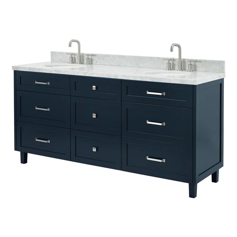 ARIEL Monrow 73 Double Sink Bathroom Vanity with Italian Carrara Marble Top