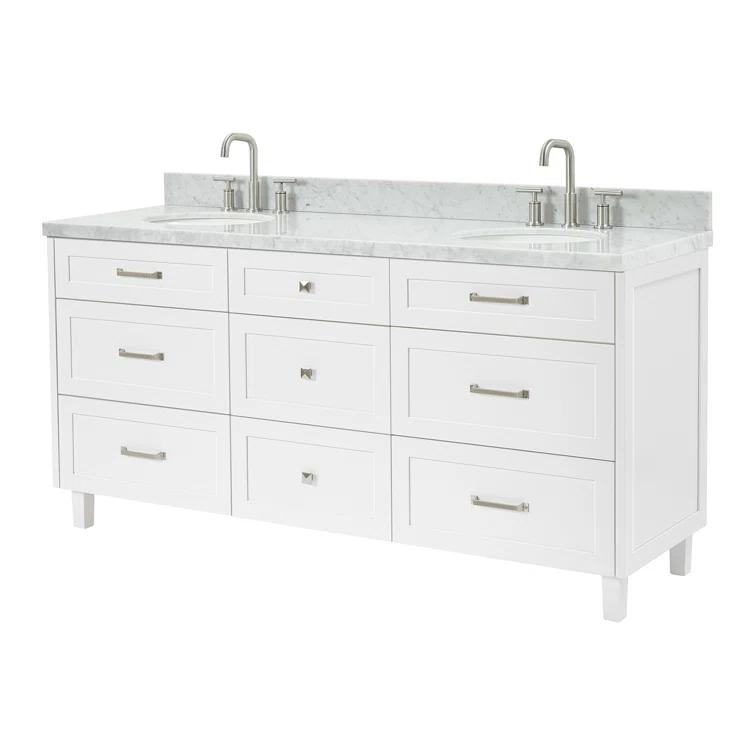 ARIEL Monrow 73 Double Sink Bathroom Vanity with Italian Carrara Marble Top