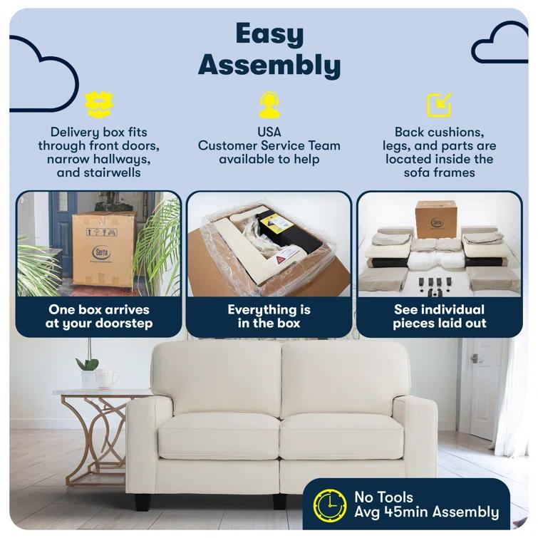 Serta Palisades 73" Track Arm Sofa, Easy Care Fabric, Soft Pillow Back, Pocket Coil Seat Cushions