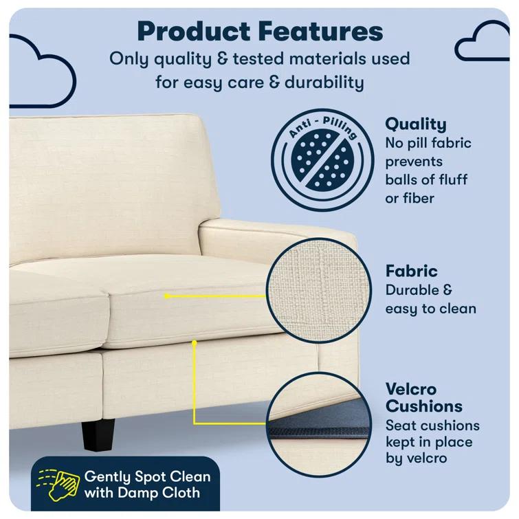Serta Palisades 73" Track Arm Sofa, Easy Care Fabric, Soft Pillow Back, Pocket Coil Seat Cushions