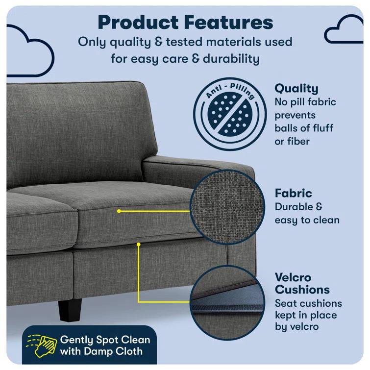 Serta Palisades 73" Track Arm Sofa, Easy Care Fabric, Soft Pillow Back, Pocket Coil Seat Cushions