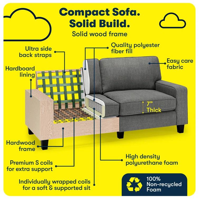 Serta Palisades 73" Track Arm Sofa, Easy Care Fabric, Soft Pillow Back, Pocket Coil Seat Cushions