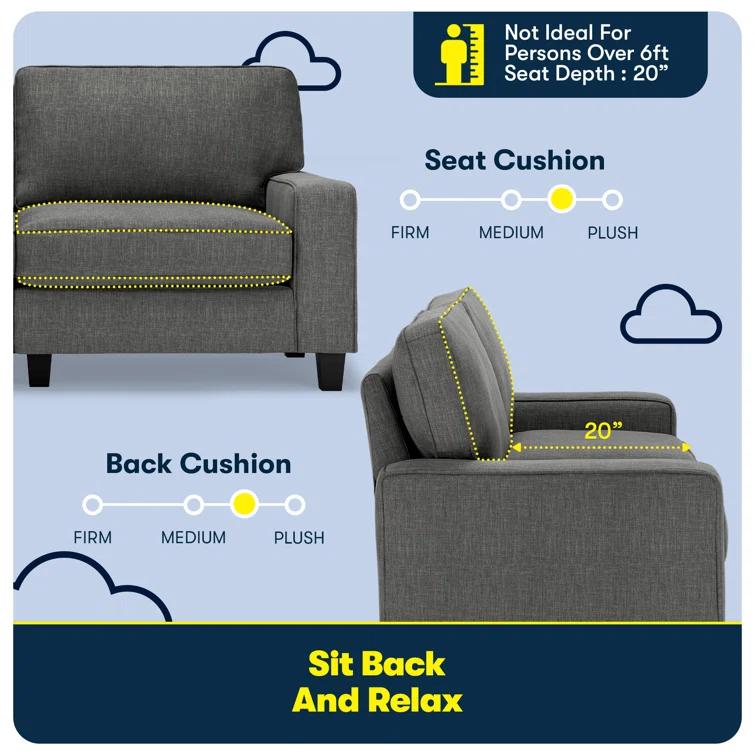 Serta Palisades 73" Track Arm Sofa, Easy Care Fabric, Soft Pillow Back, Pocket Coil Seat Cushions