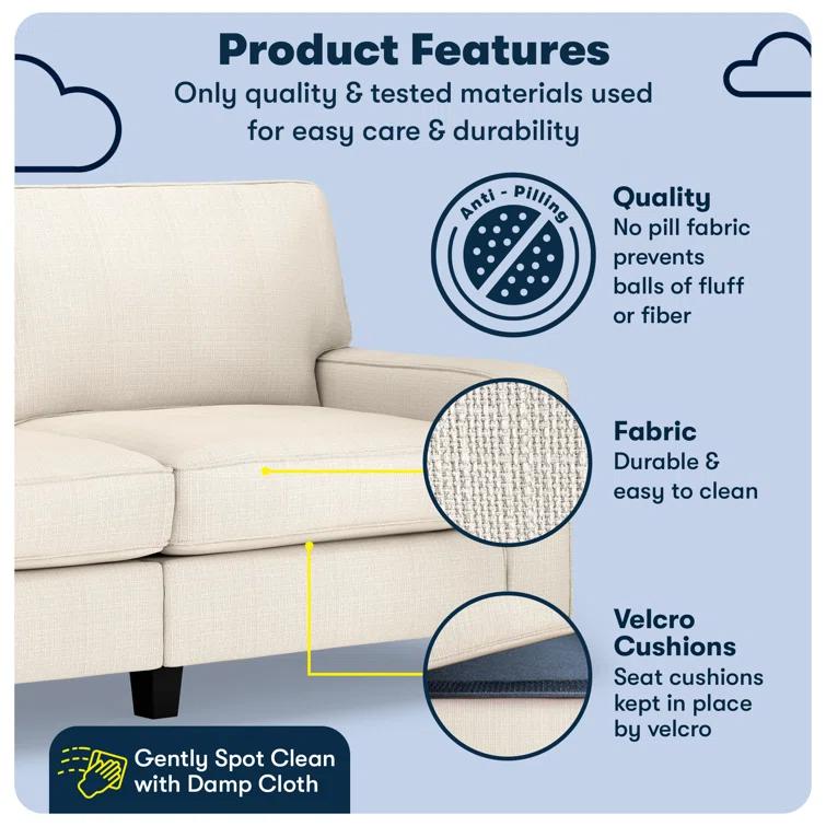 Serta Palisades 73" Track Arm Sofa, Easy Care Fabric, Soft Pillow Back, Pocket Coil Seat Cushions