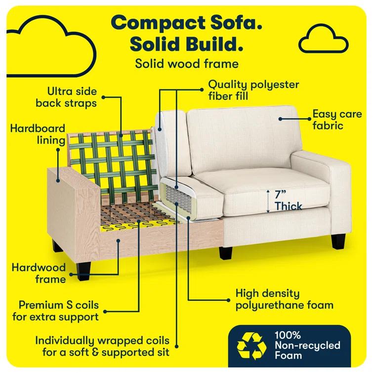 Serta Palisades 73" Track Arm Sofa, Easy Care Fabric, Soft Pillow Back, Pocket Coil Seat Cushions