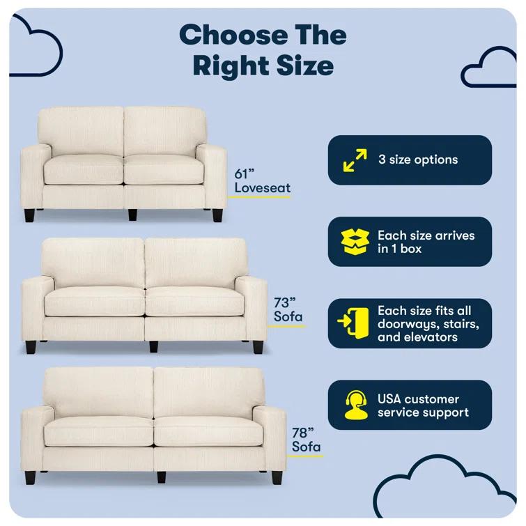 Serta Palisades 73" Track Arm Sofa, Easy Care Fabric, Soft Pillow Back, Pocket Coil Seat Cushions