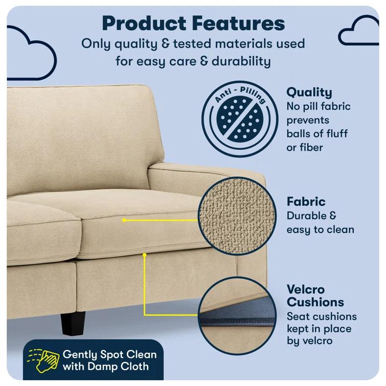 Serta Palisades 73" Track Arm Sofa, Easy Care Fabric, Soft Pillow Back, Pocket Coil Seat Cushions