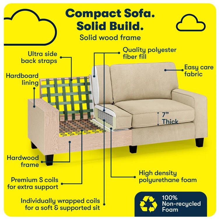Serta Palisades 73" Track Arm Sofa, Easy Care Fabric, Soft Pillow Back, Pocket Coil Seat Cushions