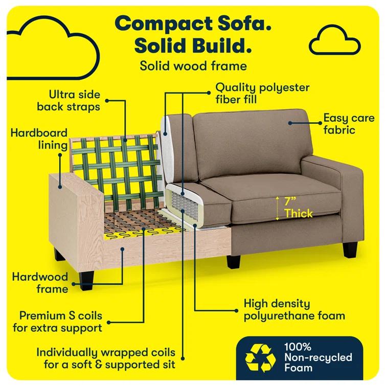 Serta Palisades 73" Track Arm Sofa, Easy Care Fabric, Soft Pillow Back, Pocket Coil Seat Cushions