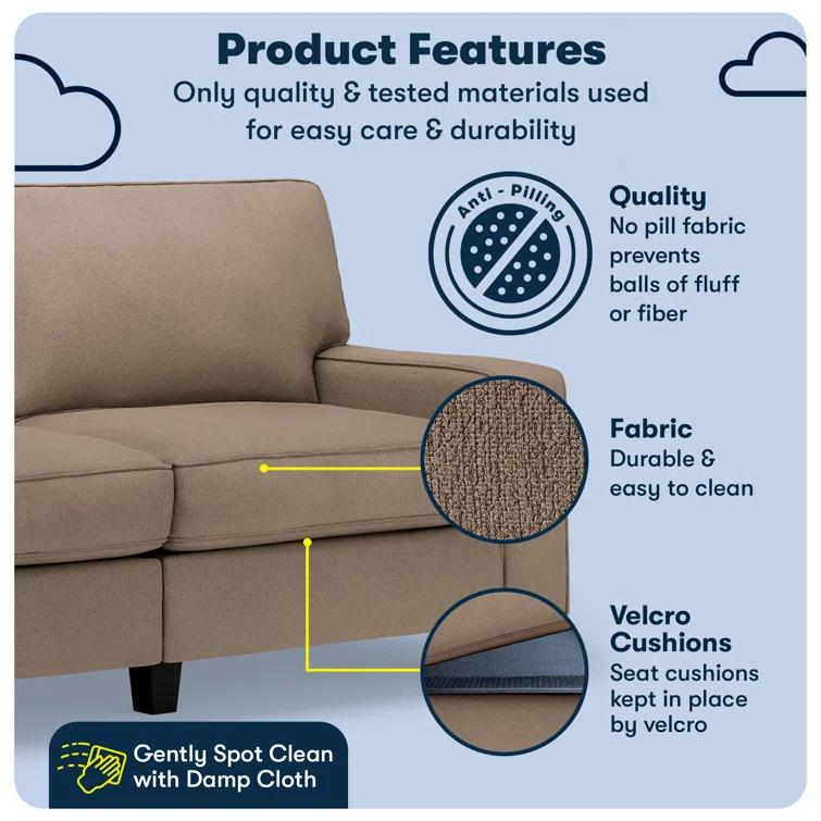 Serta Palisades 73" Track Arm Sofa, Easy Care Fabric, Soft Pillow Back, Pocket Coil Seat Cushions