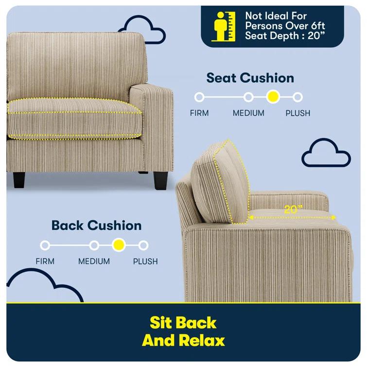 Serta Palisades 73" Track Arm Sofa, Easy Care Fabric, Soft Pillow Back, Pocket Coil Seat Cushions