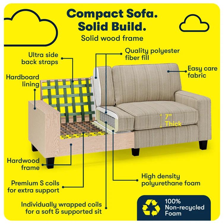 Serta Palisades 73" Track Arm Sofa, Easy Care Fabric, Soft Pillow Back, Pocket Coil Seat Cushions