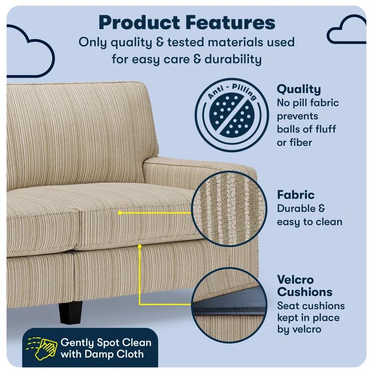 Serta Palisades 73" Track Arm Sofa, Easy Care Fabric, Soft Pillow Back, Pocket Coil Seat Cushions