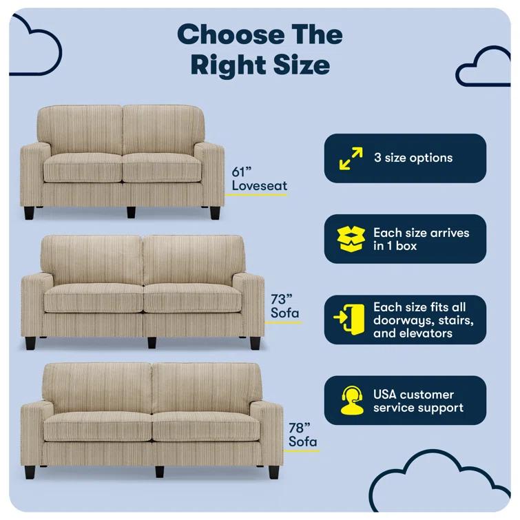 Serta Palisades 73" Track Arm Sofa, Easy Care Fabric, Soft Pillow Back, Pocket Coil Seat Cushions