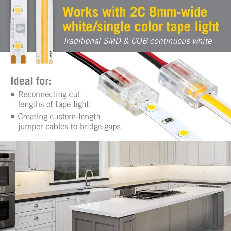 Armacost Lighting 2 Pin LED Strip Light Wire to Tape Connectors, 6 Pack 566020