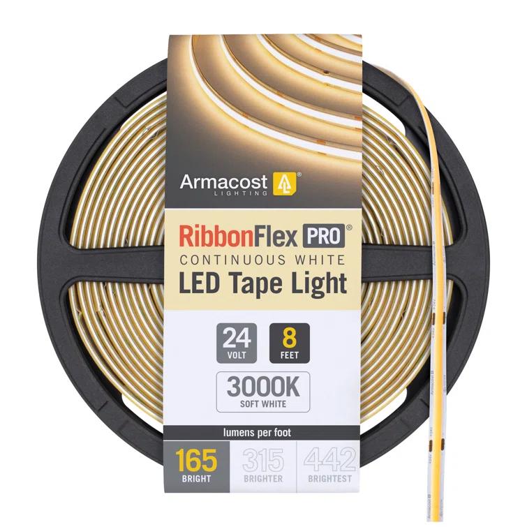 Armacost Lighting RibbonFlex Pro 24V White COB LED Strip Light Tape 3000K, 165 Lumens/Ft, 2.5M 171210