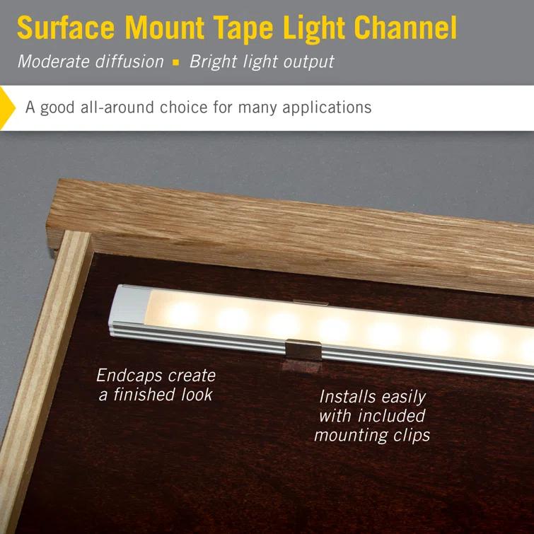 LED Tape Light Mounting Channel, Surface Mount, Silver