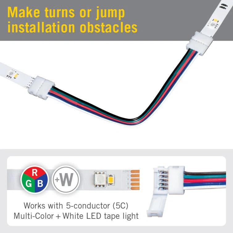 5 Pin RGB+W LED Strip Light 6 in Tape to Tape Connector, 5 Pack