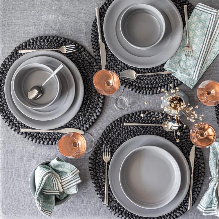over&back Rimmed 16-Piece Semi Hand-Finished Stoneware Dinnerware Set, Service for 4