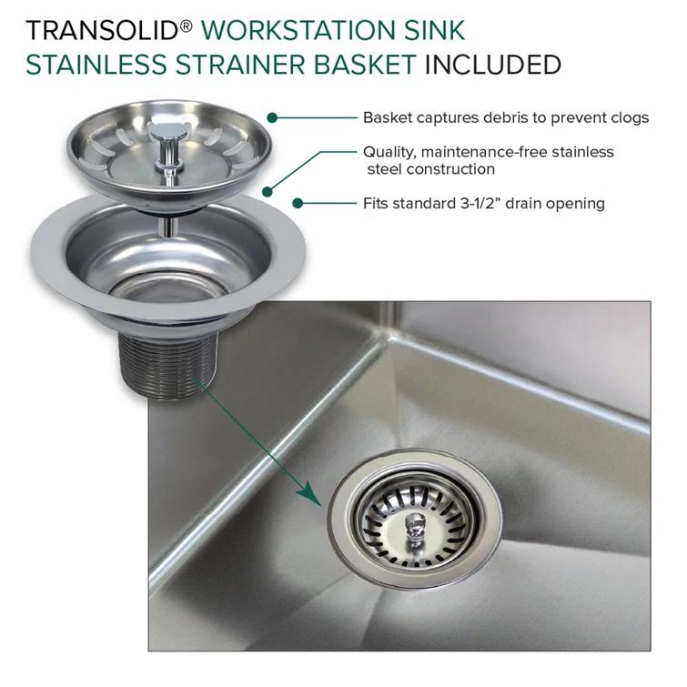 Transolid 32-in X 22-in 18-Gauge Drop-in Stainless Steel Kitchen Workstation Sink