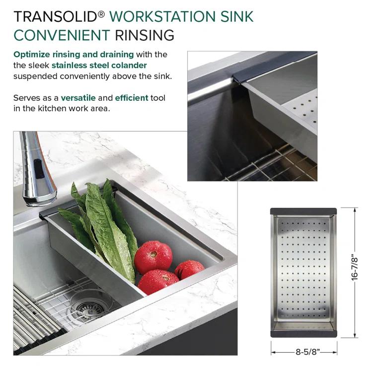 Transolid 32-in X 22-in 18-Gauge Drop-in Stainless Steel Kitchen Workstation Sink