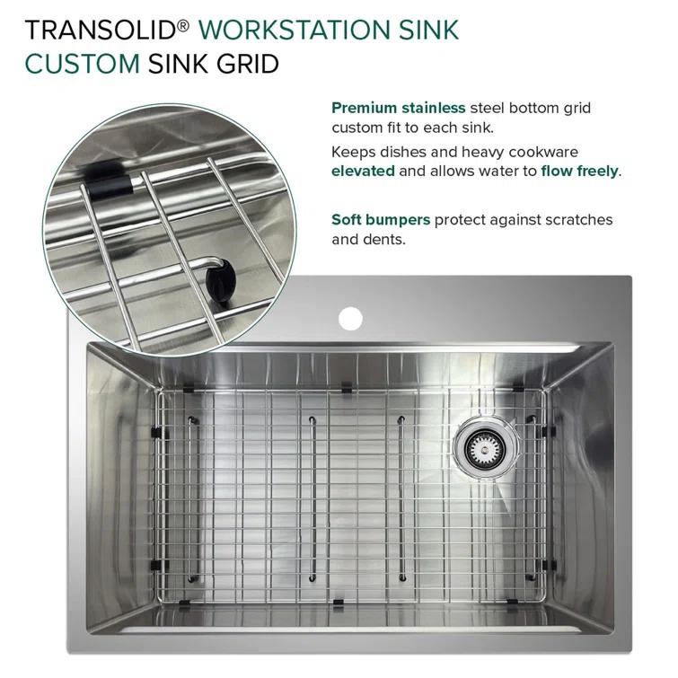 Transolid 32-in X 22-in 18-Gauge Drop-in Stainless Steel Kitchen Workstation Sink