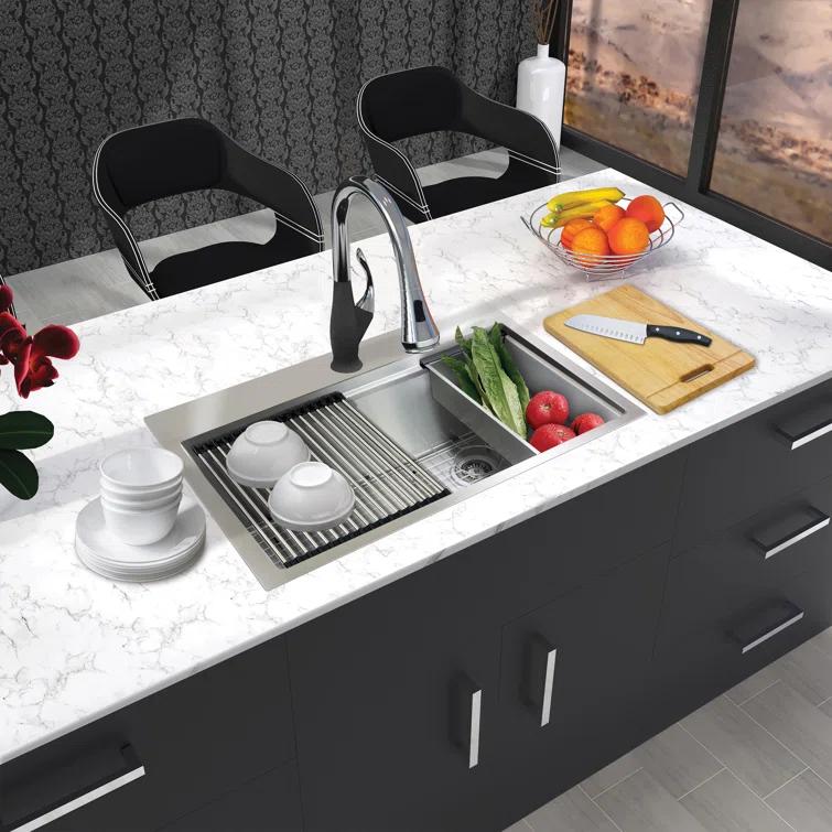 Transolid 32-in X 22-in 18-Gauge Drop-in Stainless Steel Kitchen Workstation Sink