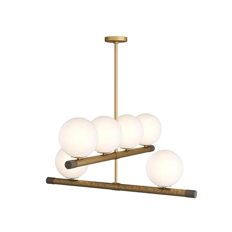 Mid-Century Modern Brass and Opal Glass Chandelier