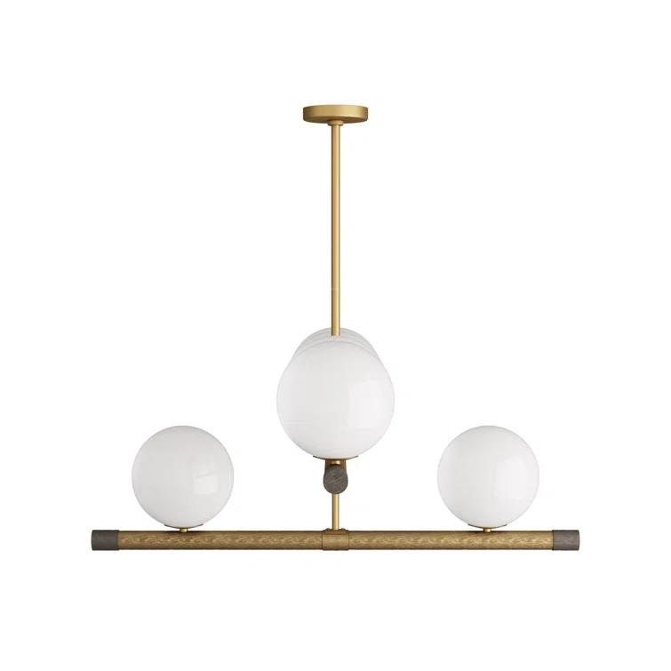 Mid-Century Modern Brass and Opal Glass Chandelier