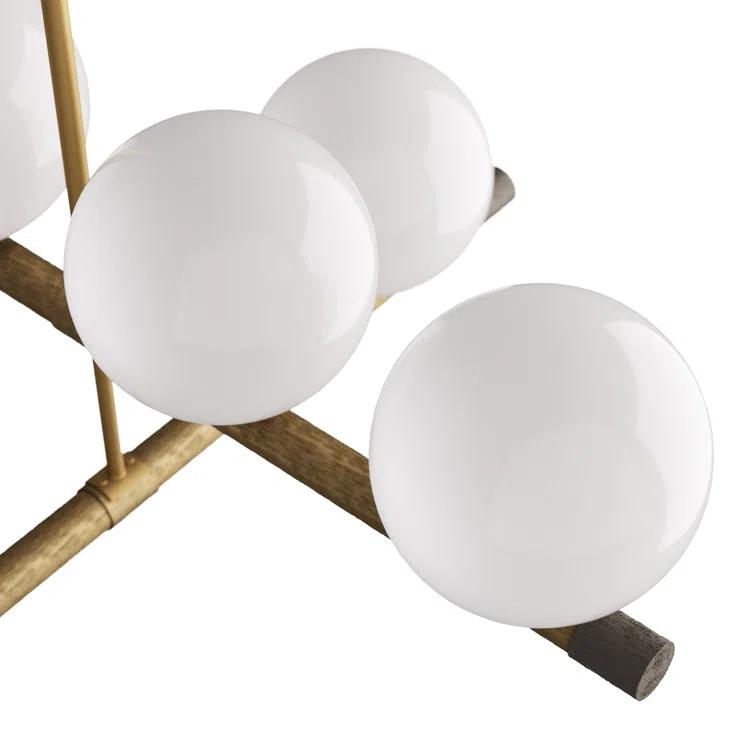 Mid-Century Modern Brass and Opal Glass Chandelier