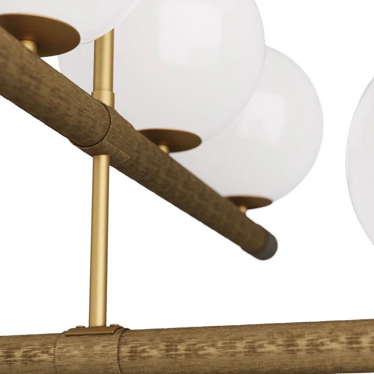Mid-Century Modern Brass and Opal Glass Chandelier