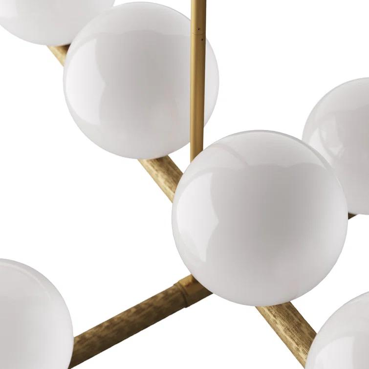 Mid-Century Modern Brass and Opal Glass Chandelier