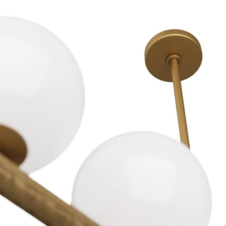 Mid-Century Modern Brass and Opal Glass Chandelier