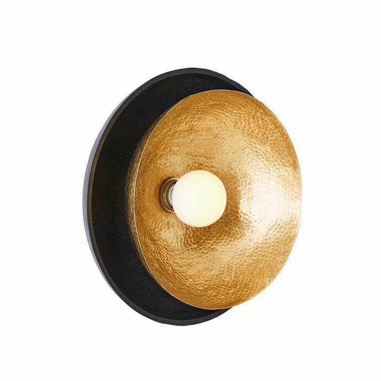 Antique Brass and Blackened Iron Dual Bowl Flush Mount