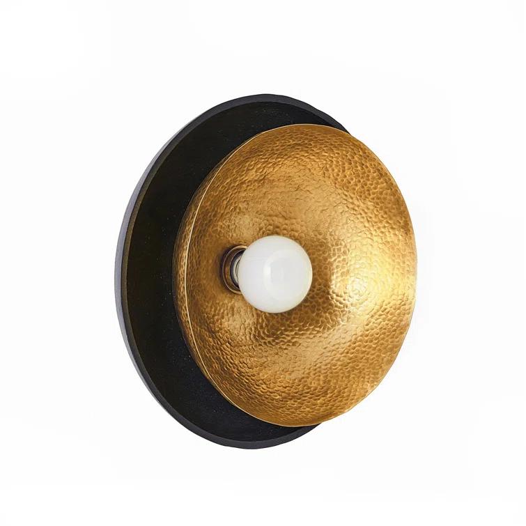 Antique Brass and Blackened Iron Dual Bowl Flush Mount