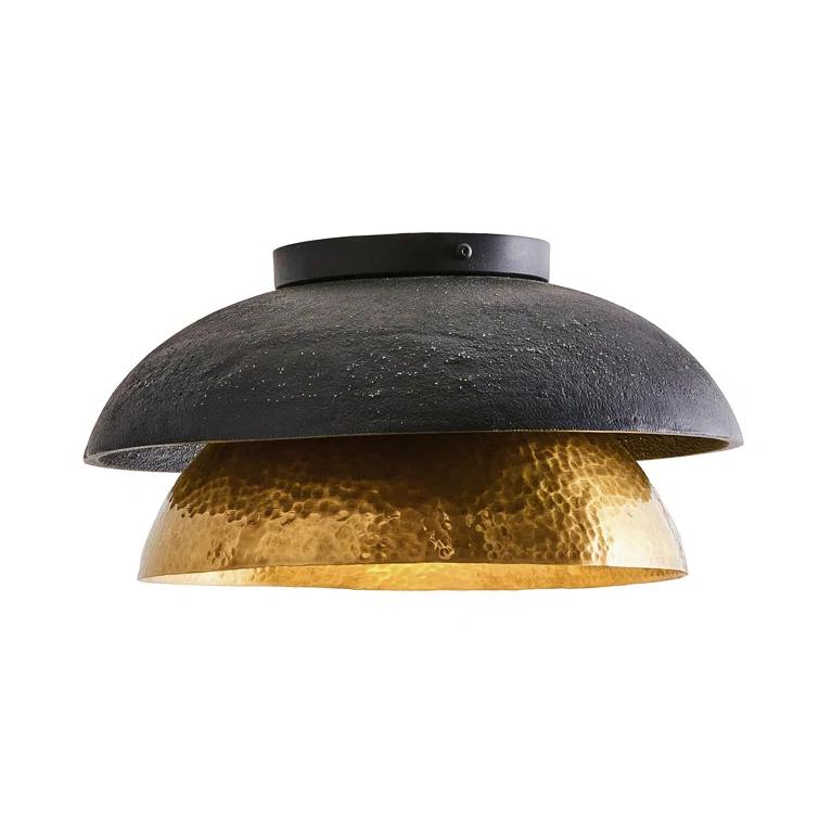 Antique Brass and Blackened Iron Dual Bowl Flush Mount