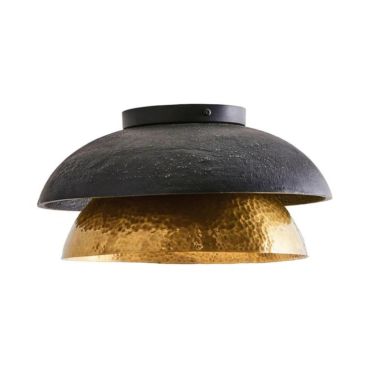 Antique Brass and Blackened Iron Dual Bowl Flush Mount