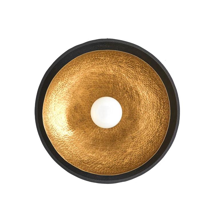 Antique Brass and Blackened Iron Dual Bowl Flush Mount