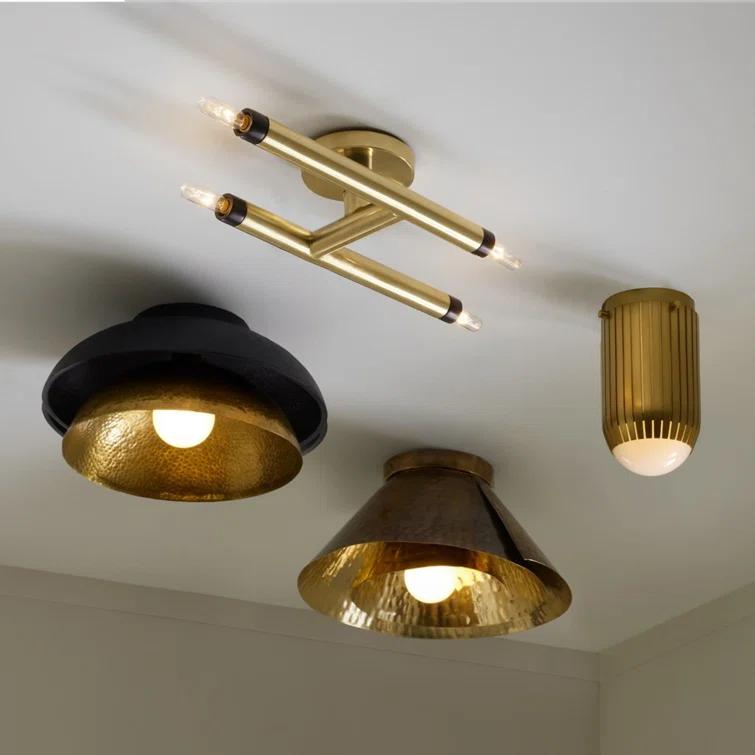 Antique Brass and Blackened Iron Dual Bowl Flush Mount