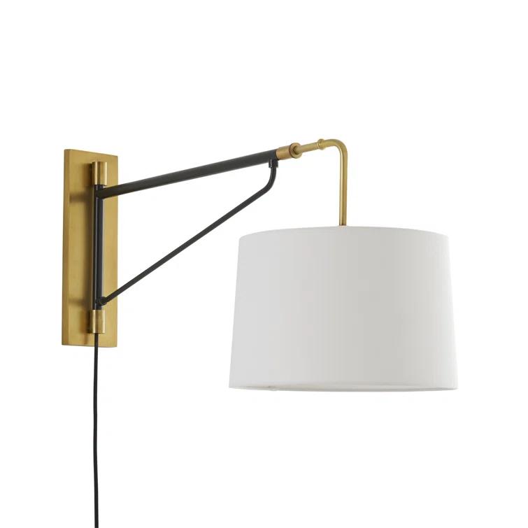 Adjustable Two-Toned Bronze & Black Sconce with White Linen Shade
