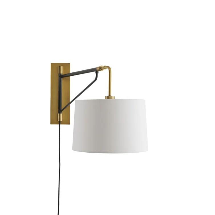 Adjustable Two-Toned Bronze & Black Sconce with White Linen Shade