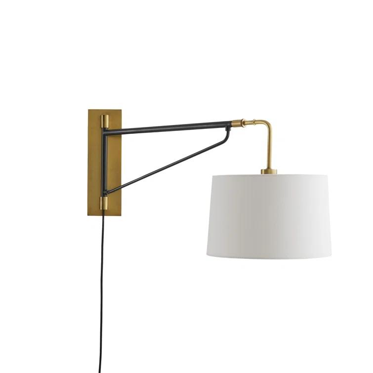 Adjustable Two-Toned Bronze & Black Sconce with White Linen Shade