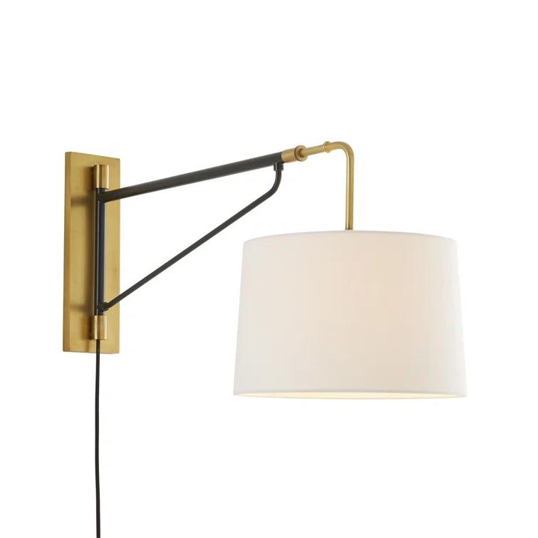 Adjustable Two-Toned Bronze & Black Sconce with White Linen Shade